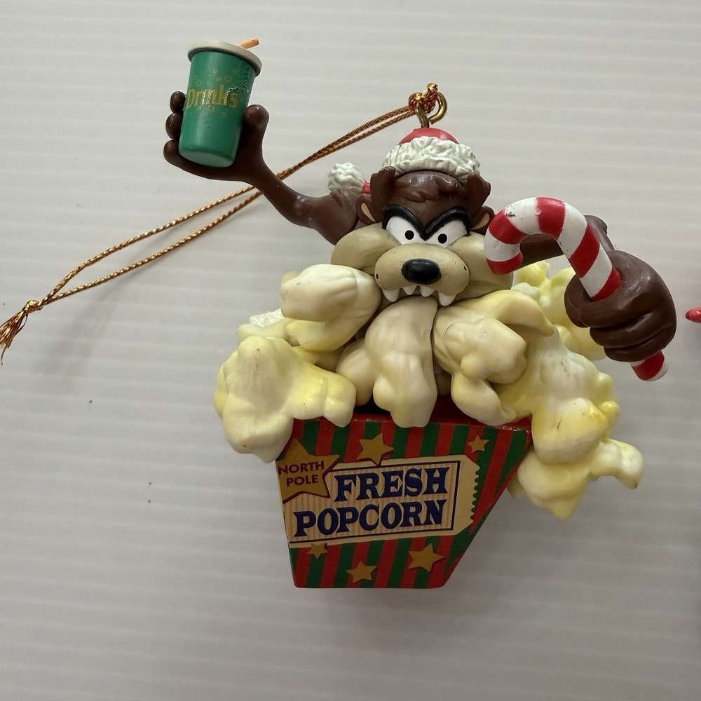 Vintage Looney Tunes 1997 Taz Christmas Ornament Fresh Popcorn Bucket Movie